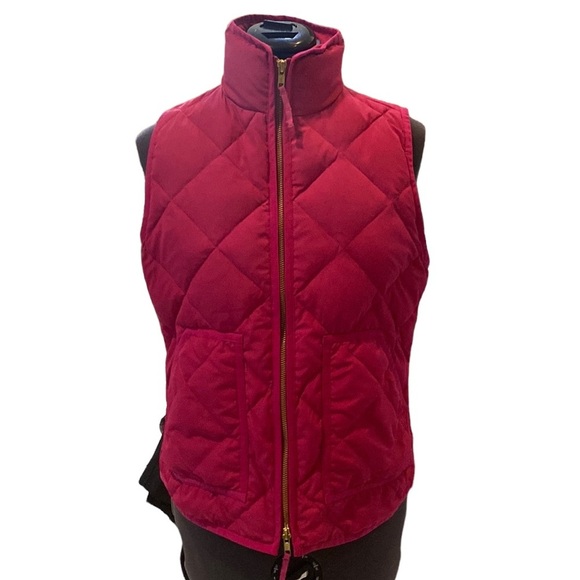 J. Crew Quilted Puffer Vest XS Hot Pink Pockets Machine Wash Gold Doubled Pfizer - Picture 1 of 11